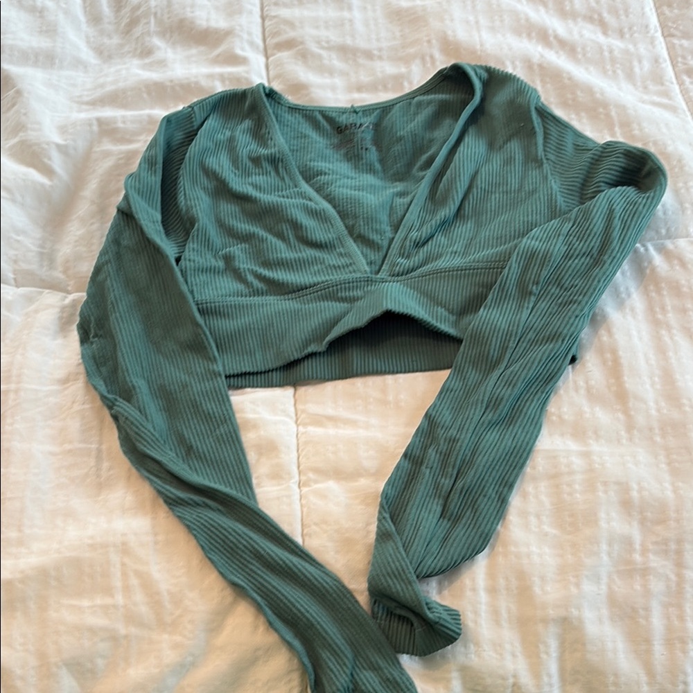 Garage Green Fitted Wrap Blouse